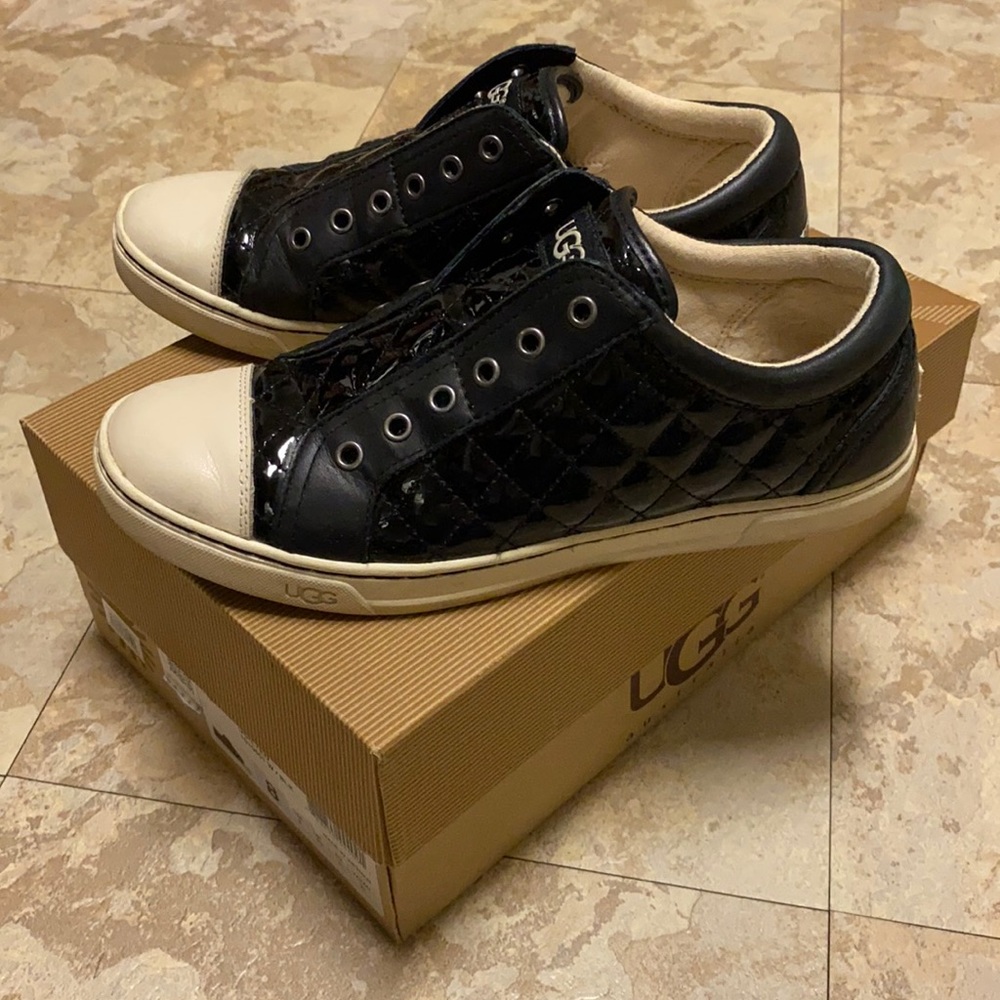 Quilted Ugg Sneakers, size 8, shearling lining, patent